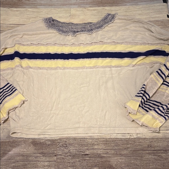 Free People Blue, Cream and Yellow Crop Sweater Small - Picture 1 of 4